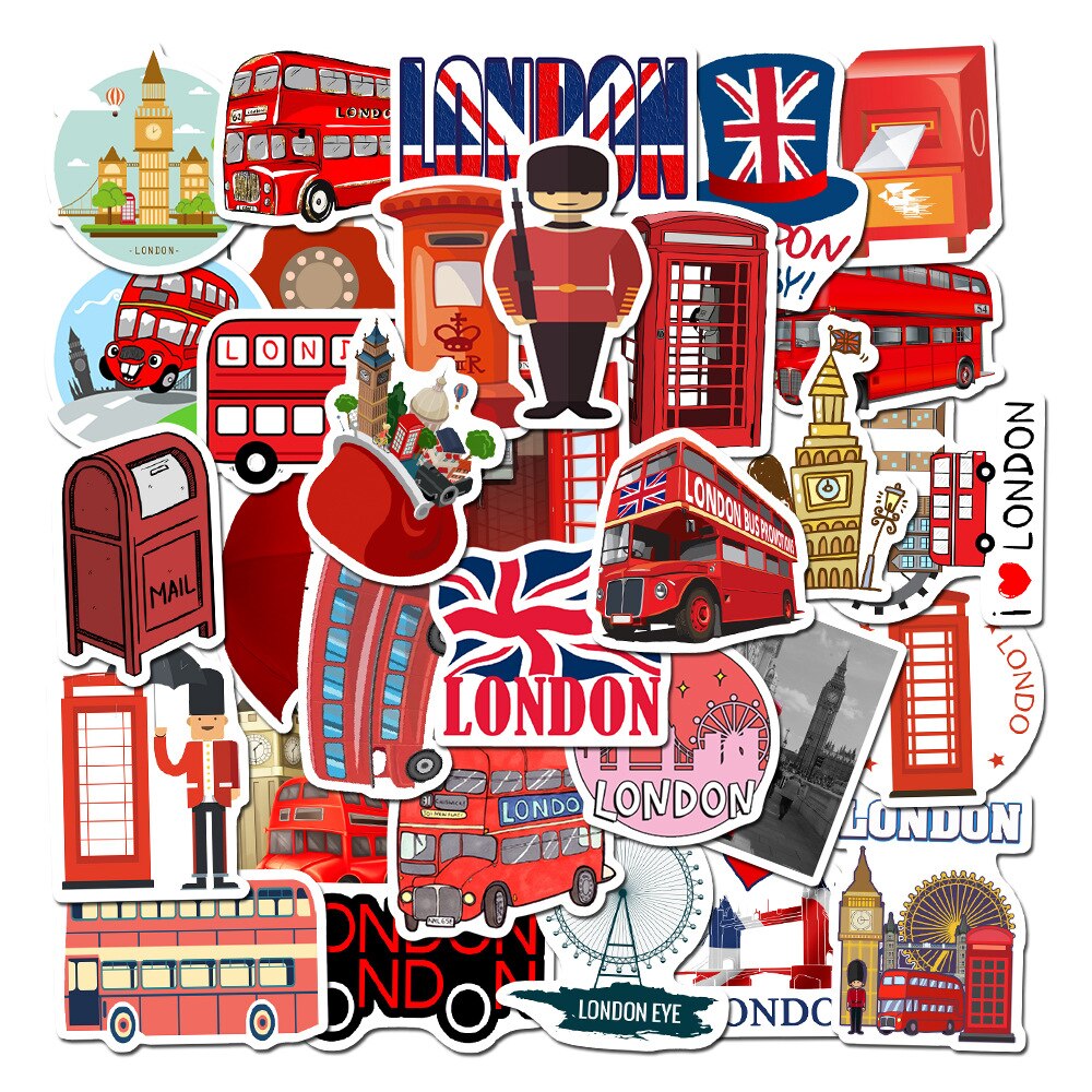 10/30/50Pcs Classic Rode Bus Telefooncel, Londen, Engeland, rode Laptop Koffer Telefoon Sticker Decoratie Jongen Speelgoed