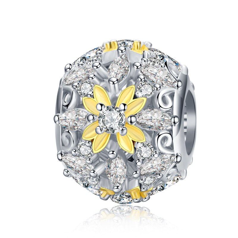 Bisaer 925 breloques en argent sterling en forme de cœur, flocon de neige, feuilles d'érable, perles en cristal cz, adaptées aux bracelets à breloques, bijoux en or à faire soi-même, maman: Etc. 1333
