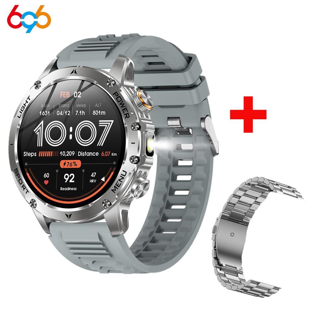 Nuovo Smartwatch Sport all'aria aperta Torcia SOS Chiamate wireless Orologi dente blu Frequenza cardiaca Meteo Musica Orologio intelligente impermeabile: Rosso