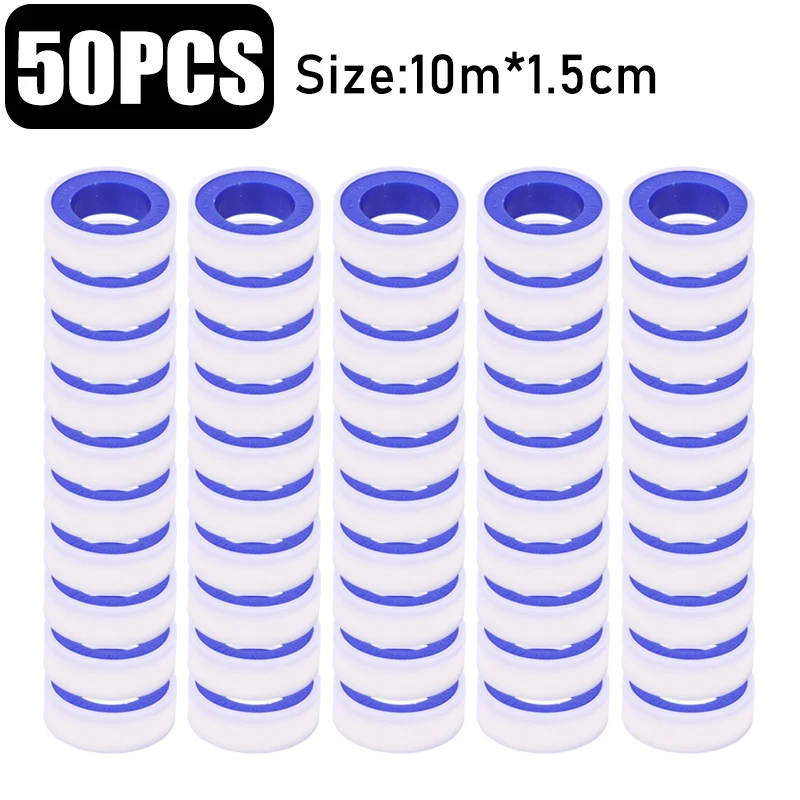 50/1Stck Wasser Rohr halt Lecks Dicht Band Waschbecken Abflussrohr Gewinde Kanal Bänder Sanitär passend zu Reparatur Werkzeug PTFE dichtband: Silber