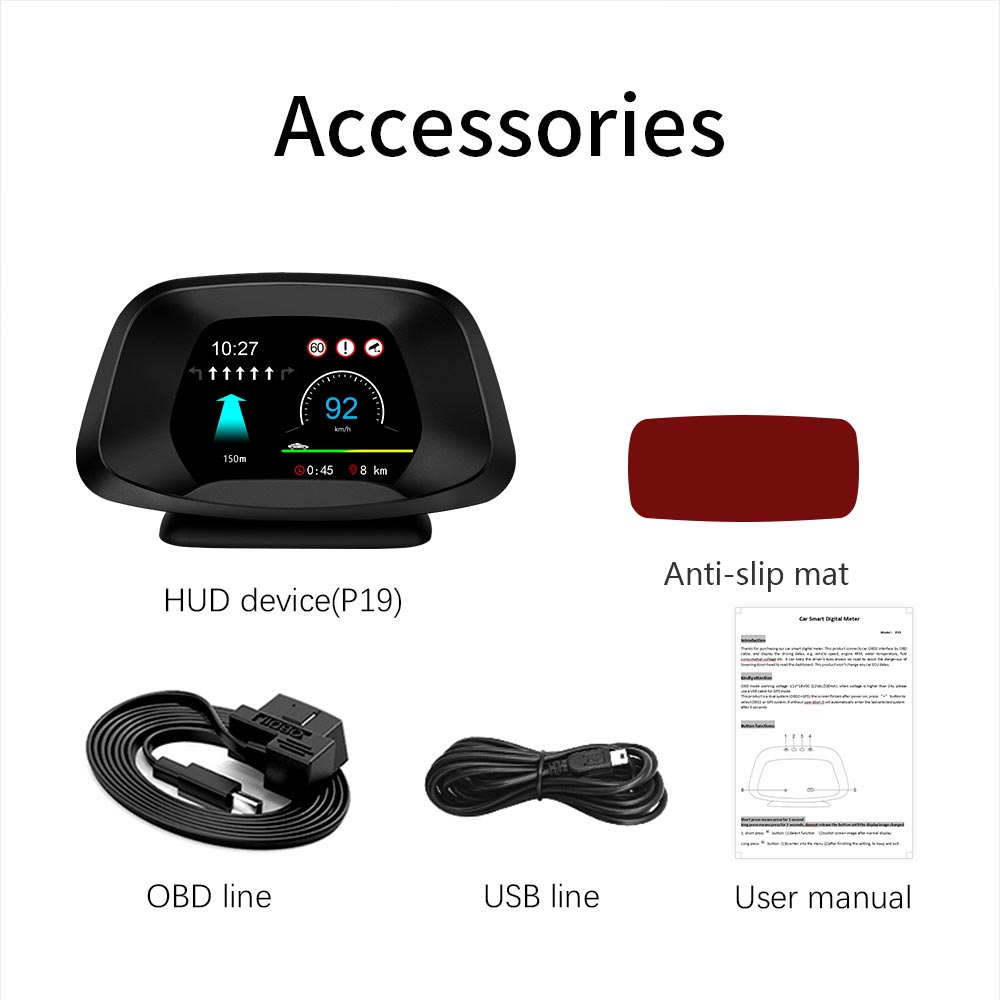 P19 Navigation Head Up Display With OBS GPS Dual System Multi HUD Alarm Function Suitable For All Models AI Intellengent HUD