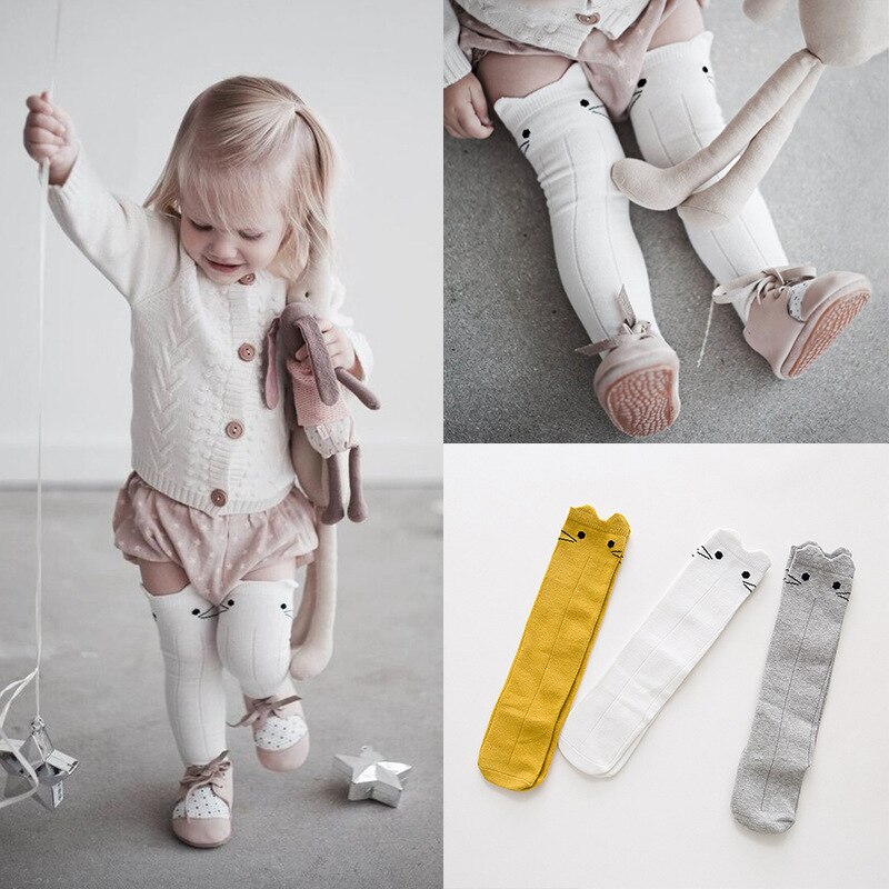 Calcetines de algodón puro para bebés edad 0-3T, patrón de dibujos de conejos, un par de calcetines divertidos Happay para recién nacidos, calcetines para niñas