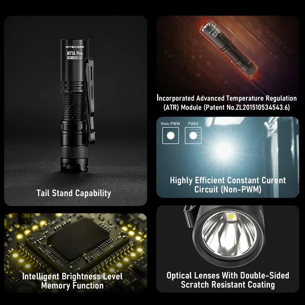 Torcia NITECORE MT1A Pro UHi 25 LED 800 Lumen, Torcia USB-C Ricaricabile Compatta a LED con Batteria 14500