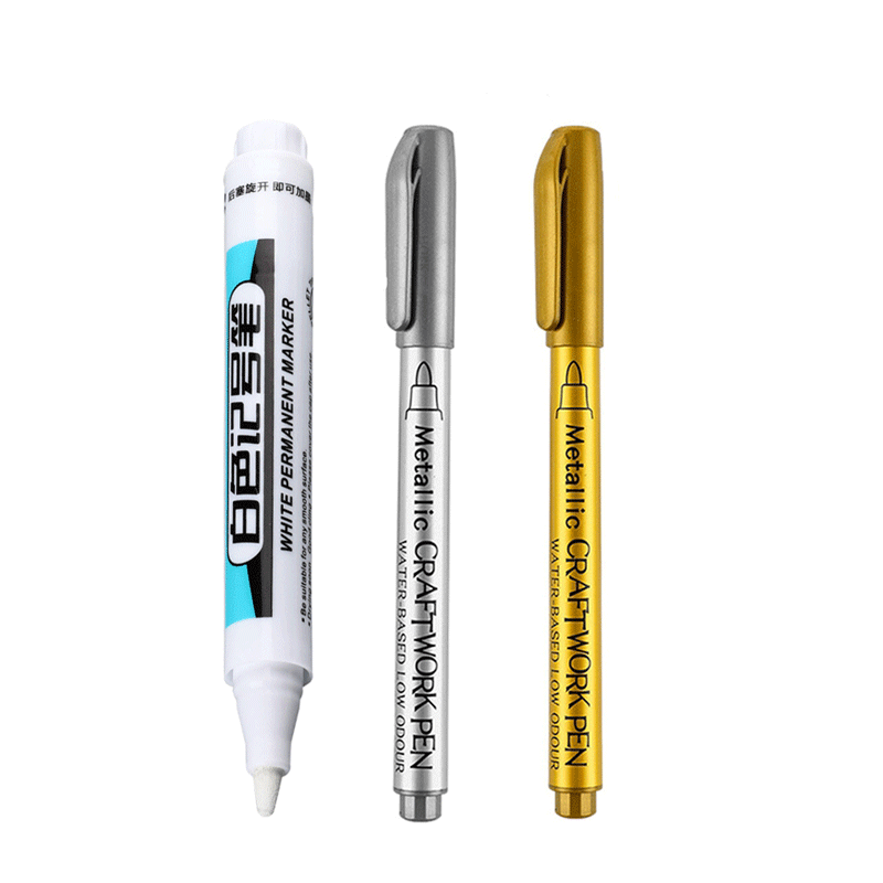 Set van 0.7/1.0/2.5mm witte verfmarkers met fijne punt, olieachtige, permanente verf voor steen, stof, hout, metaal, glas, canvas, banden en graffiti.: Donkergrijs