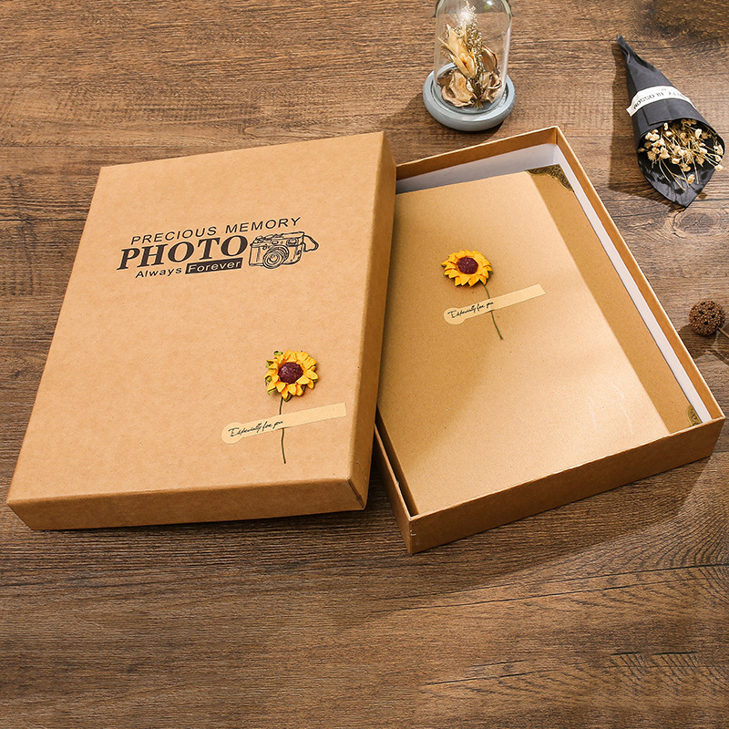 DIY Viscose Photo Album Vintage Sun Flower Photo Album Kraft Paper Photo Album Sticky Photo Album Durable Retro home Photo Album