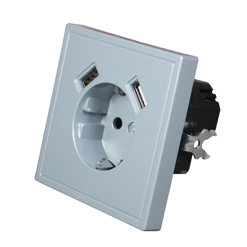 Usb vægstik til telefonopladning dobbelt usb port 5v 2a usb vægudtag usb murale træ farve  j1-01m: Grå farve