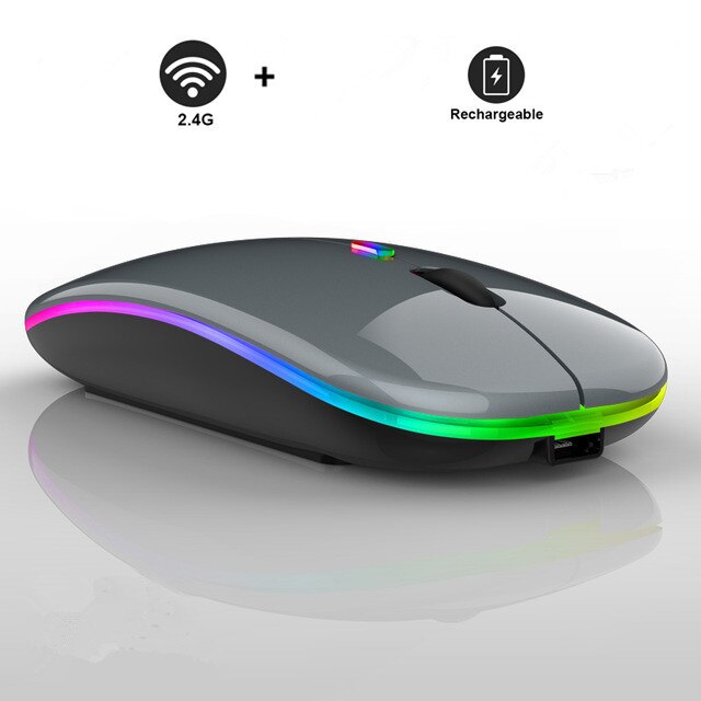 Bluetooth Wireless With USB Rechargeable RGB Mouse BT5.2 For Laptop Computer PC Macbook Gaming Mouse 2.4GHz 1600DPI: Silver