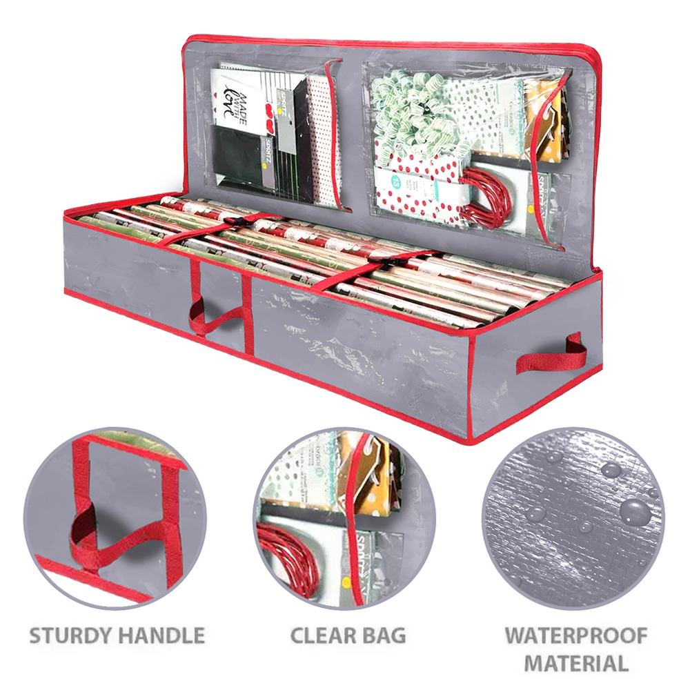 Wrapping Paper Containers Waterproof Wrap Zippered Dustproof Underbed Storage Organizer Wrapping Paper Bag Christmas