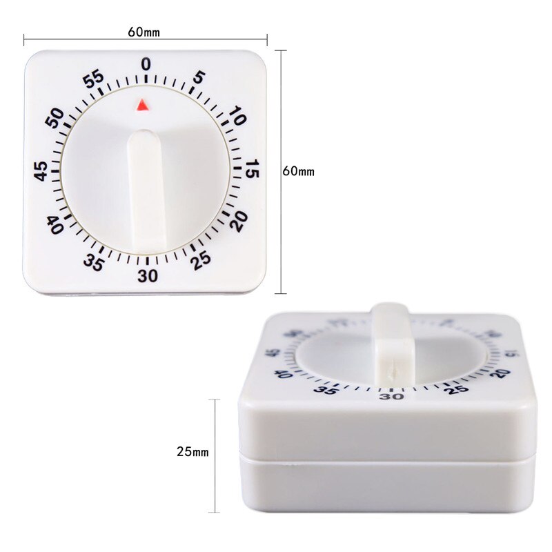 White Square Mechanical Timer Portable Kitchen Timer 60 Minutes Count Down Alarm Reminder For Home Baking Tools