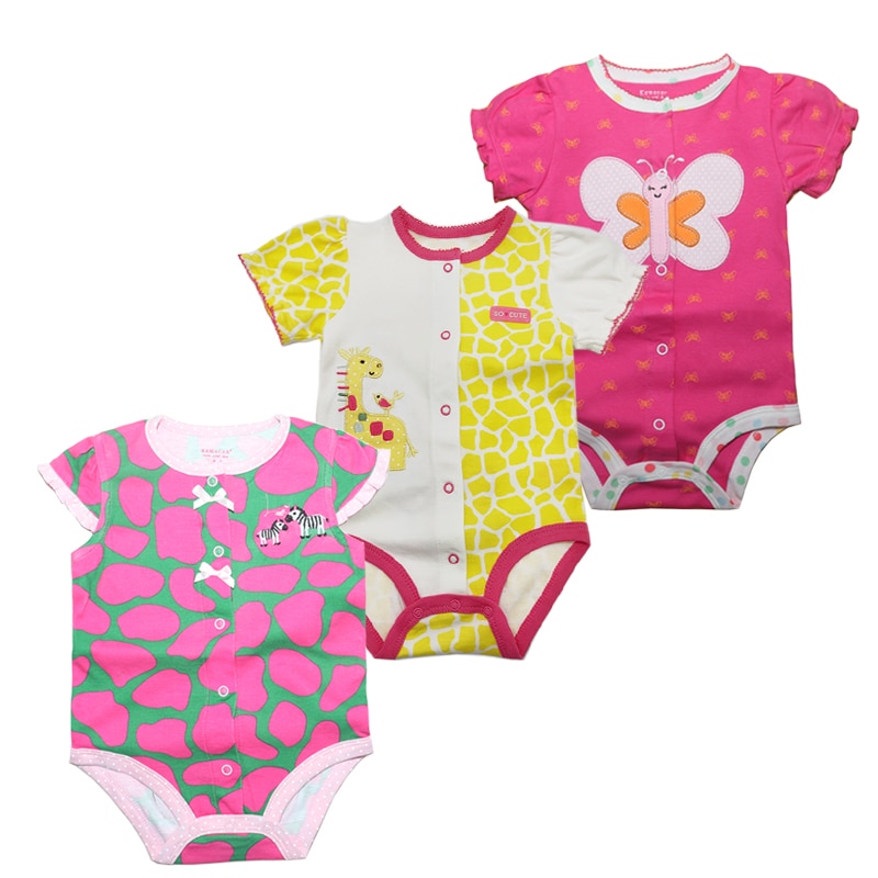 Mærke 3 stk/parti babybodyer sommer dyr baby dreng pige tøj spædbarn bomuld kortærmet babytøj sæt