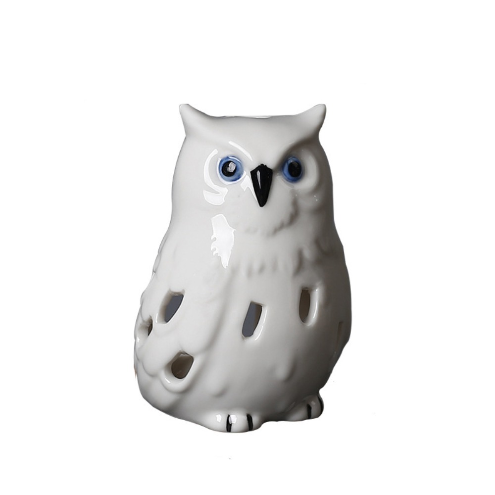 Artigianato Forno per aromi in ceramica Bruciatore di incenso carino creativo Simulato armadio con statua di gufo vivido: BIANCO