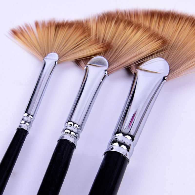 3 Fan-shaped Copper Tube Mixed Color Watercolor Brush Set Art Supplies Painting 1XCB