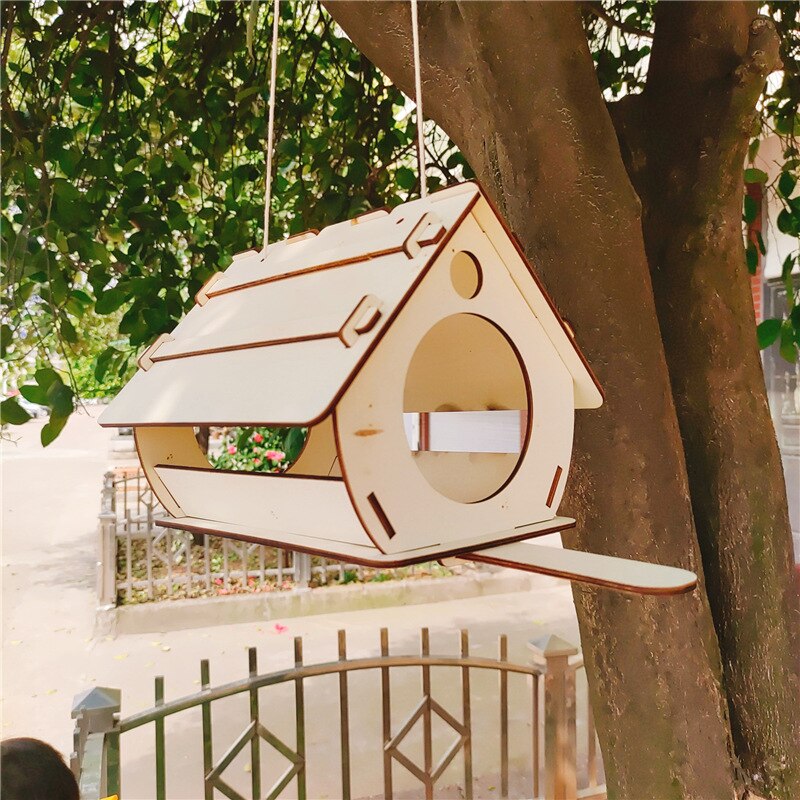 1pcs Bird Feeder DIY Assembled Wooden Wild Bird Feed Dispenser Outdoor Hanging Birdhouses Pet Bird Feeder Yard Garden Decoration