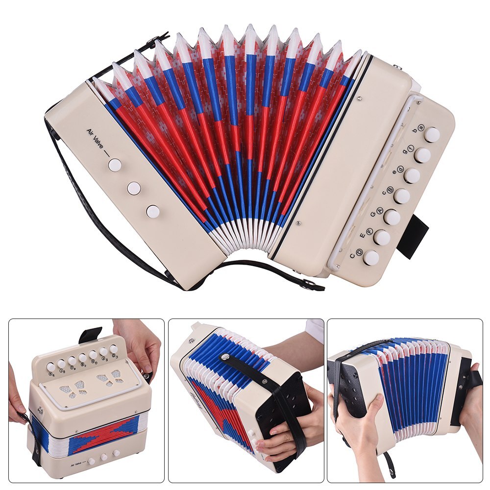 Mini 10-Button Kids Accordion Toy Supports Bass Chords 14 Notes with Cleaning Cloth Educational Music Instrument for Children