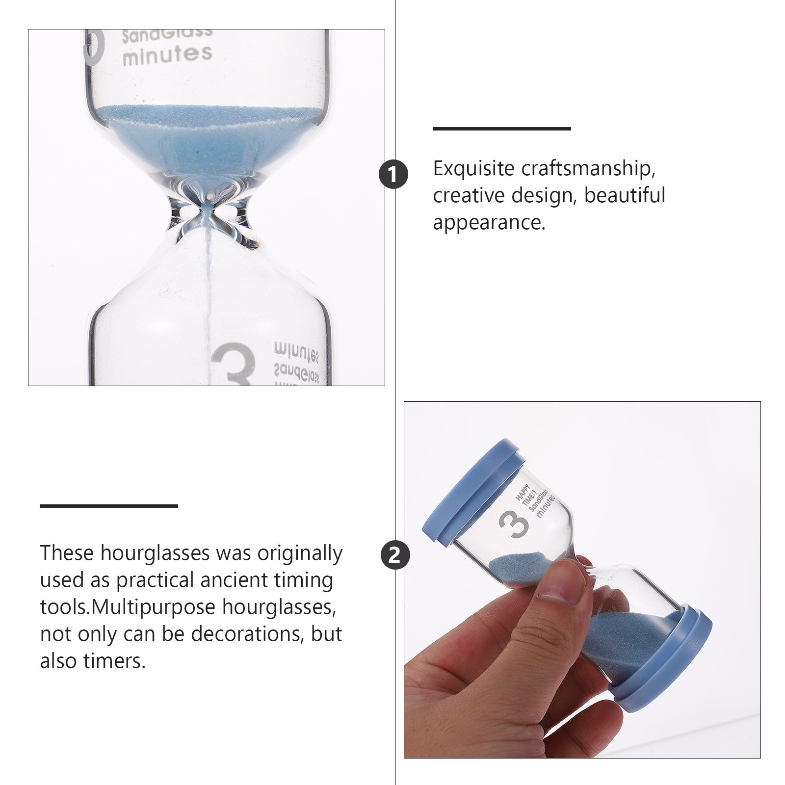 3 Pcs Decorative Beautiful Exquisite Hourglasses Desktop Decorations Timers Practical Novel Unique Sand Clock