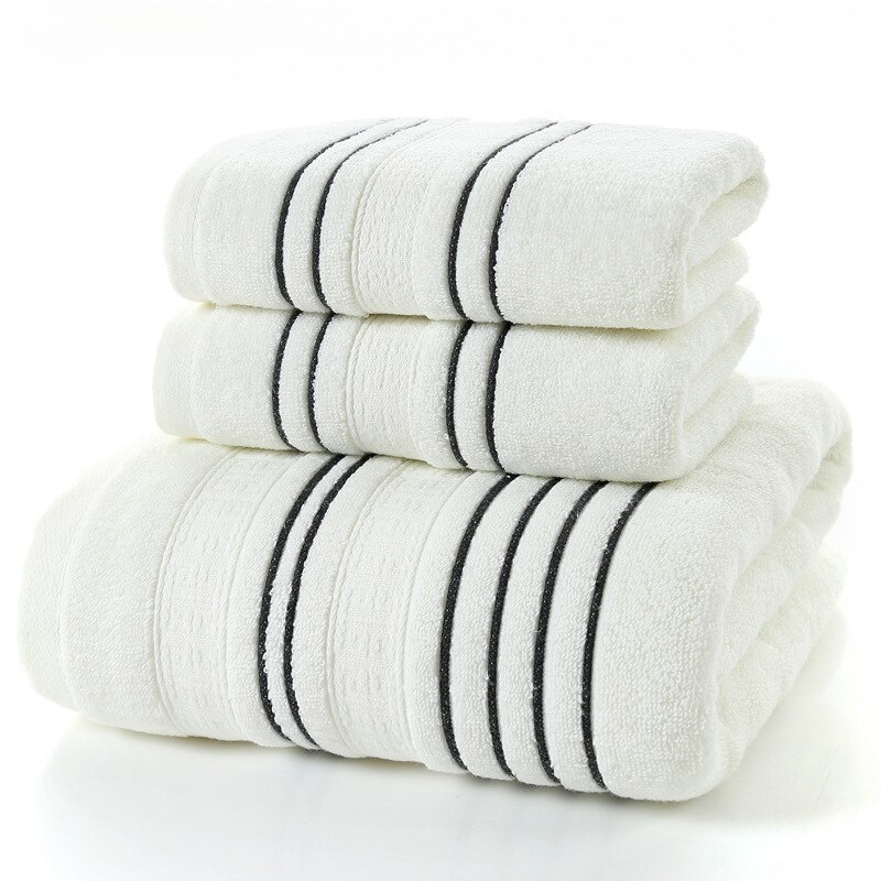 Simple striber 100%  badehåndklædesæt i bomuld hvidgrå badehåndklæder til voksne luksusmærke blødt håndklæde badeværelse: Hvid