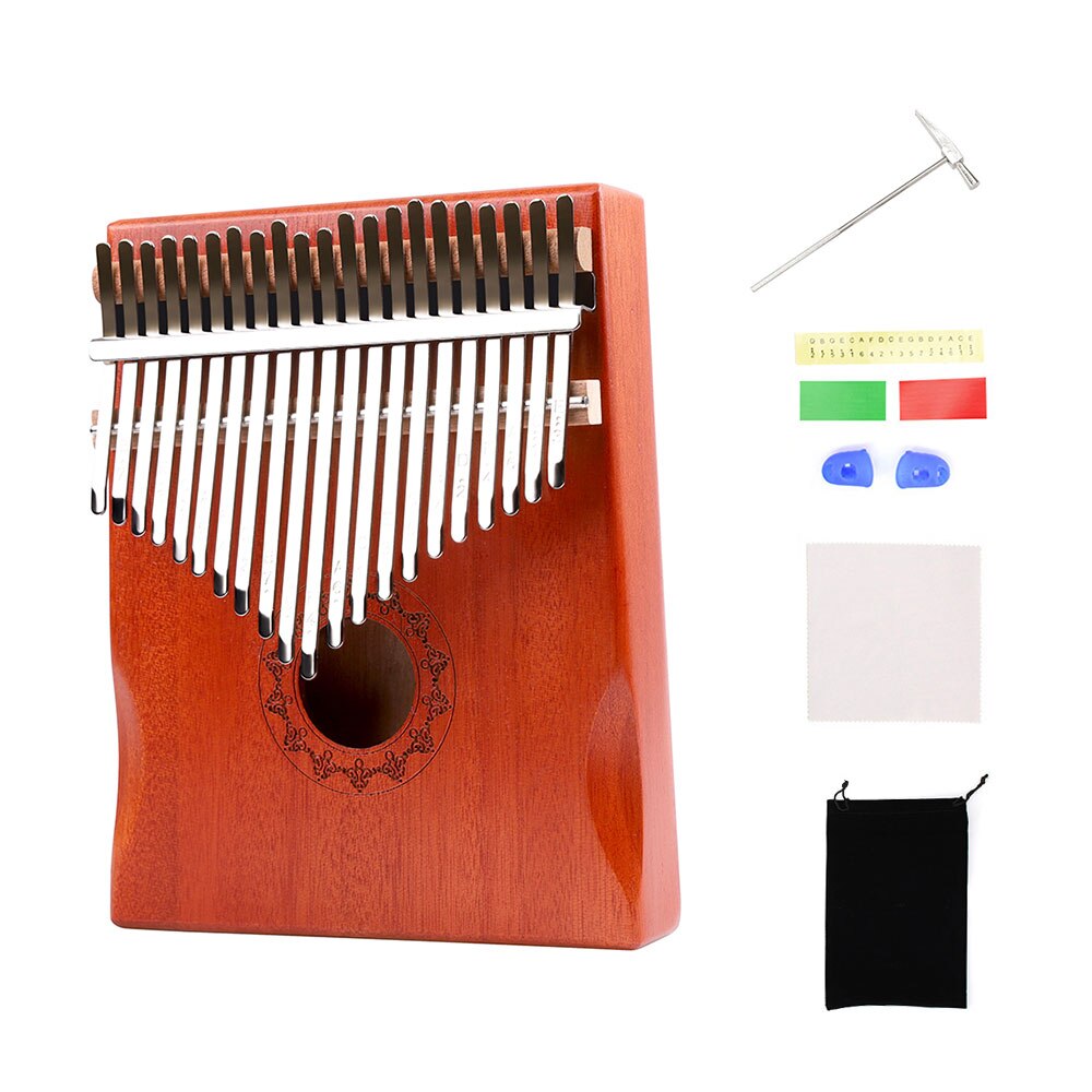 Kalimba Mbira-Piano de madera portátil de 21 teclas, con bolsa de transporte, martillo de afinación, paño de limpieza, pegatinas protectoras para dedos