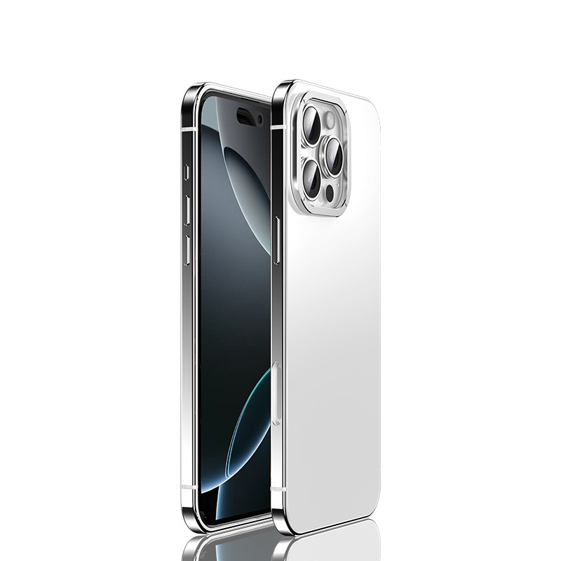 Metal stainless steel Case for iPhone 15 16 Pro Max Camera Protective Case iphone Original Color ultrathin Phone Back Cover: PU / WHITE