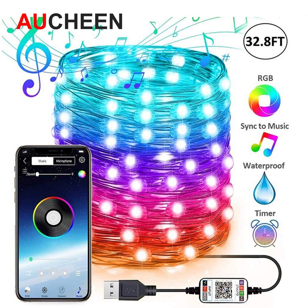 USB RGB LED String Light Bluetooth Smart Remote App Control Fairy String Xmas Tree Christmas Decorations