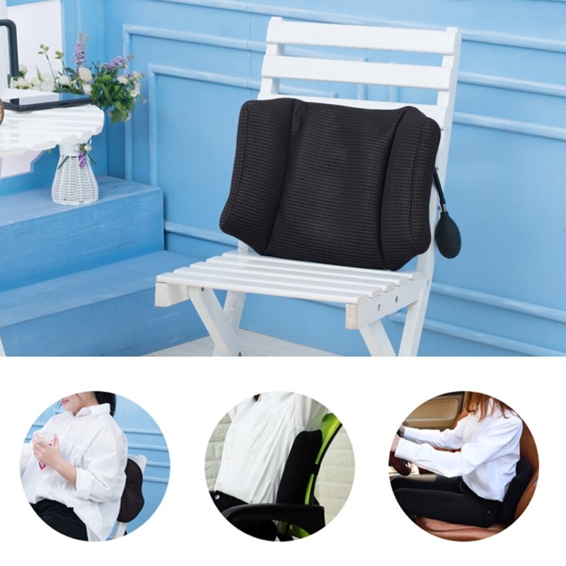 Inflatable Lumbar Support Pillow Lower Back Cushion with Airbag Memory Foam Pain Relief Pillow Office Chair &amp; Car Use