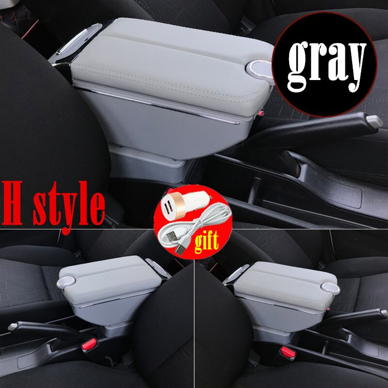 For mitsubishi Attrage armrest box Double doors open 7USB Centre Console Storage Box Arm Rest: H Style gray