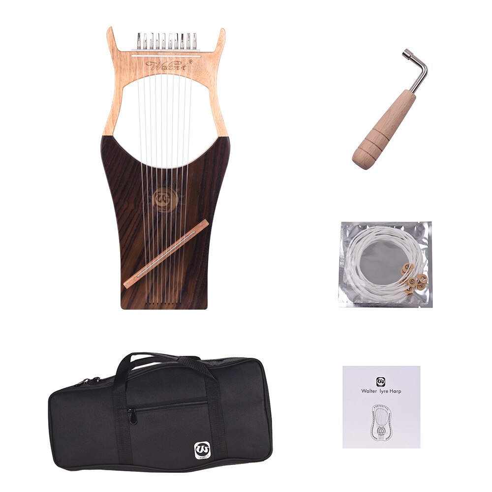 Walter.t Arpa Lira a 10 Corde con Top in Abete, Fondo in Faggio, Corde in Nylon e Borsa