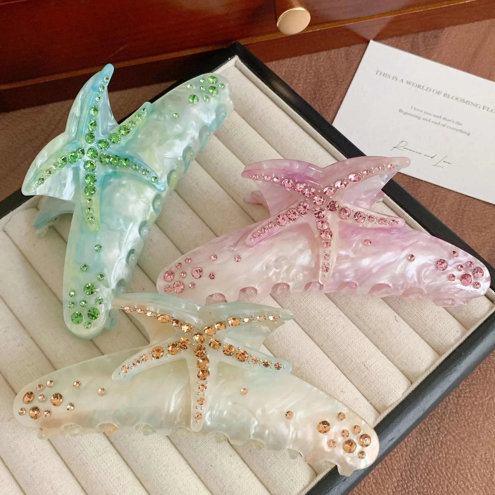 YHJ-garra para el pelo de estrella de mar para mujer, pinza para el pelo de acetato con diamantes de imitación, joyería de vacaciones, pinzas para el pelo, accesorios para el cabello