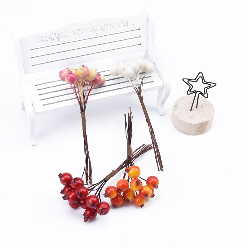20 stk pe kirsebærfrugt kunstige planter diy box julepynt til hjemmet scrapbooking dekorative blomster kranse