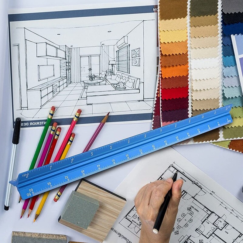 Architectural Scale Ruler Plastic Triangular Scale Ruler 30cm Aluminium Metal Triangle Scale Architect Engineer Technical Ruler