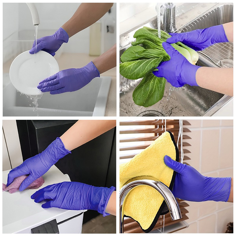 Guantes desechables de nitrilo morados para el hogar, cocina, baño, peluquería, mascotas, impermeables, sin látex, sin polvo, 20/50/100 Uds.