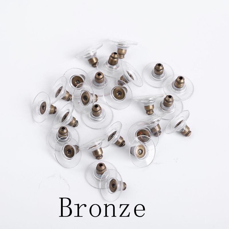 100 unids/lote, tapón de tuerca de goma para pendientes, hallazgos de joyería, accesorios Diy, platillo volador, pendiente trasero para fabricación de joyas: Bronze