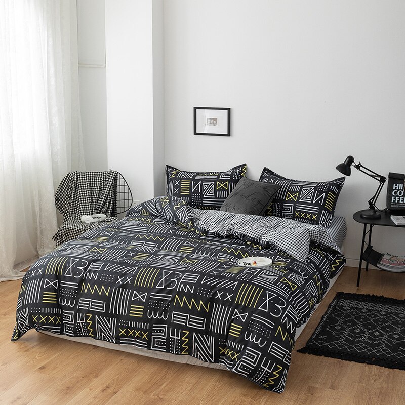 Black digital geometric pattern Duvet Cover 220x240 Pillowcase 3Pcs,Black and white grid Bedding Set,200x230/175x200 Quilt Cover