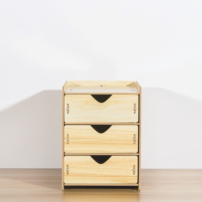 DIY Wooden Multi-layer Drawer Desk Set Wood Board Storage Box Desktop Finishing Tool Drawer Organizer Office Home Supplies: Yellow-3 layer