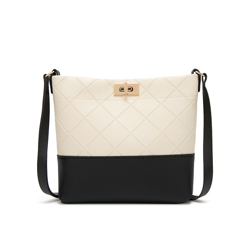 Bandolera de cuero suave rómbico para mujer, tipo bandolera bolso de hombro, con bloqueo de teléfono,: Blanco