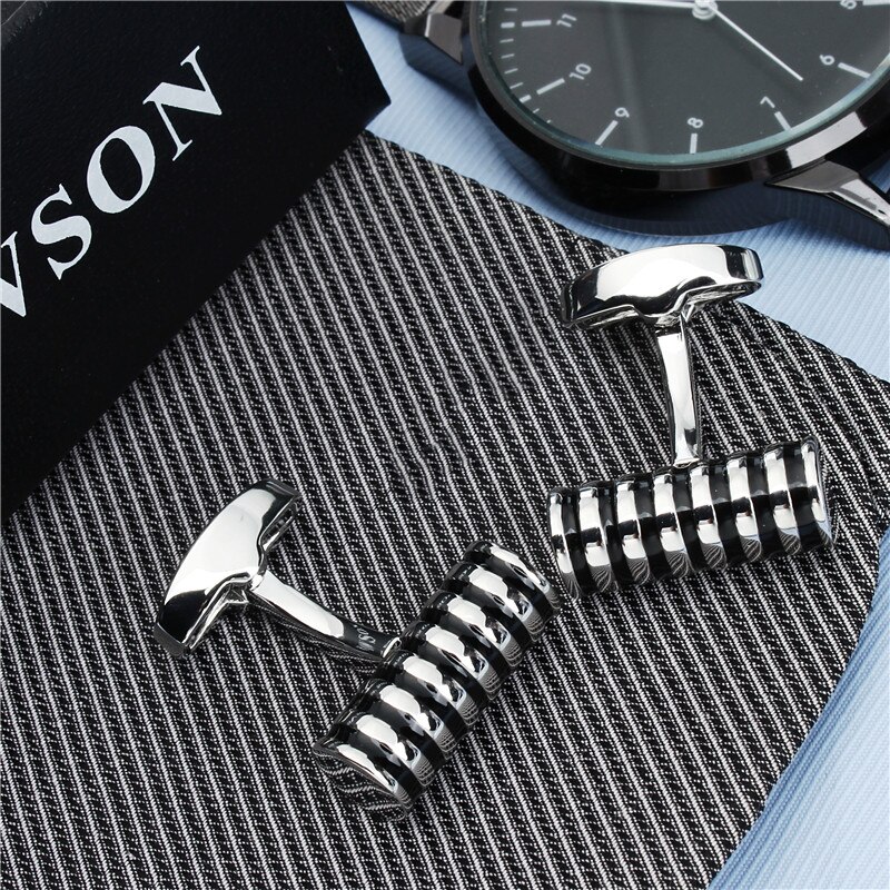 HAWSON Cylinder Enamel Round Cufflinks for Men and Luxury Men Cuff links, Cufflinks