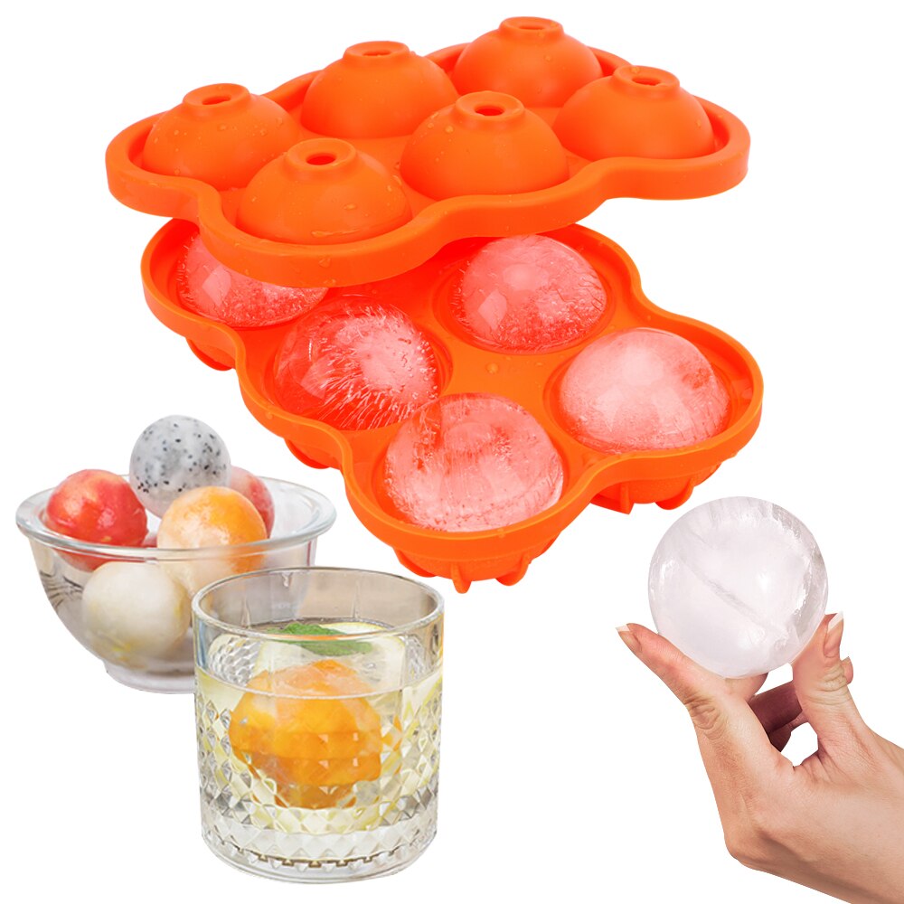 Large Ice Cube Maker Silicone Mold 6 Cell Big Sphere Ice Cube Whiskey Ice Wine Tray Bar Ball Accessories Cocktail Party