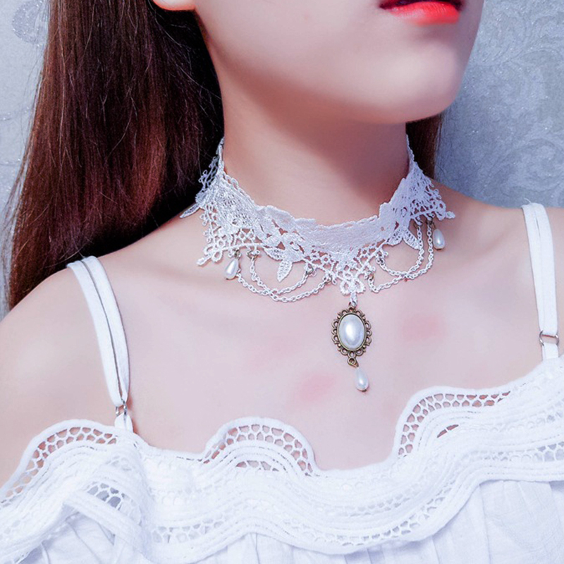 Gothic Punk Lace Choker Necklace For Women Teens Girls Rivet Heart Collar Necklace Rock Jewelry Party Necklace: C319