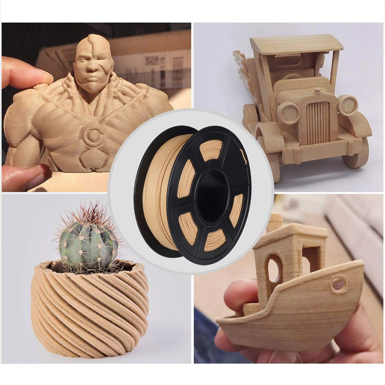 SUNLU Wood 3D Printer Filament PLA Filament 1.75mm Dimensional Accuracy +/- 0.02mm 1kg(2.2lbs) Spool