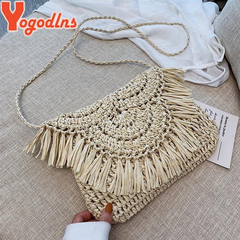 Yogodlns – sac à main en rotin et paille pour femmes, sacoche à bandoulière, à rabat, de plage, de , tendance, été