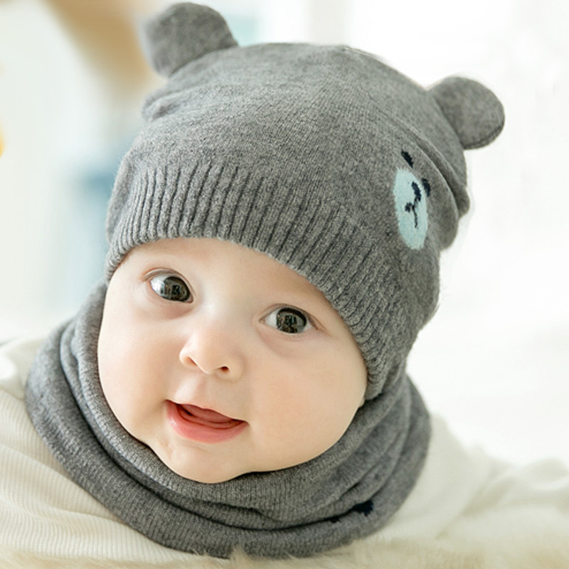 Baby Winter Caps Sjaal Suits Warm Gebreide Beanie Cap Leuke Cartoon Beer Beanie CX17