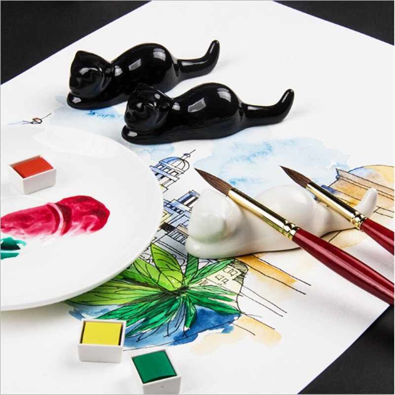 Cute Cat Pen Holder Ceramics Pen Stand Bracket Storage Rack Stationery Supplies