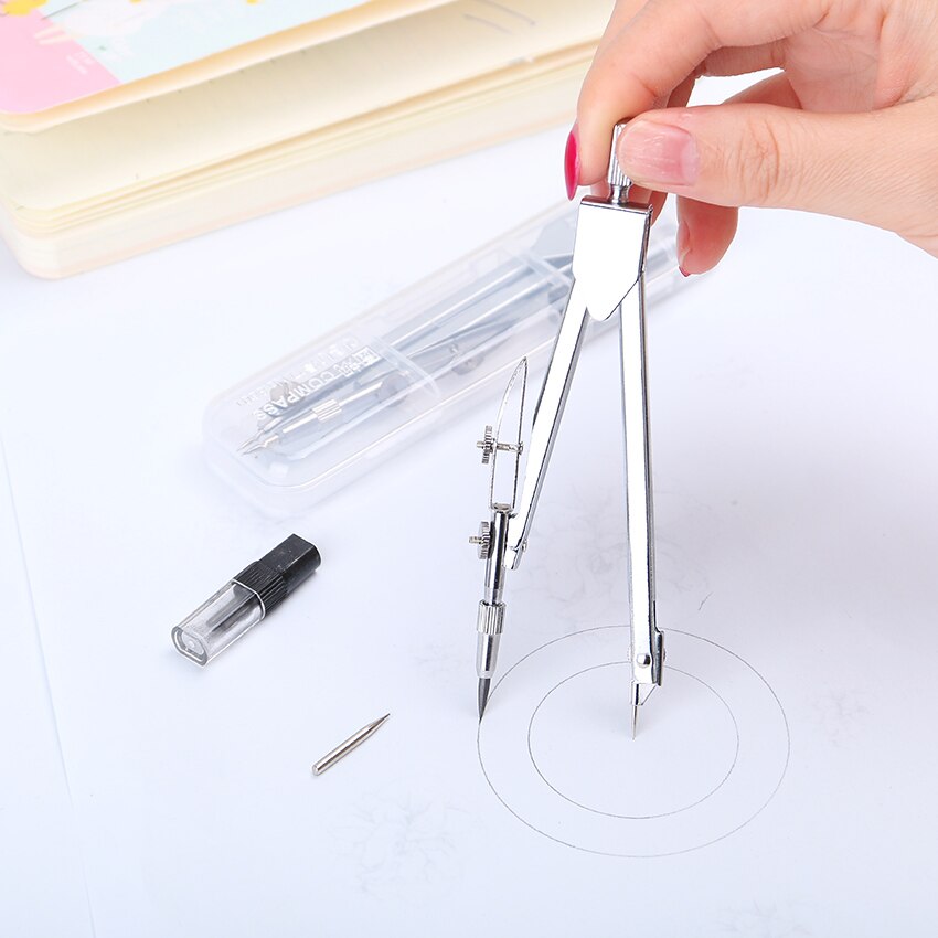 1pc metal tegning kompas sæt bly studerende standard papirvarer plotter leveres med blyant genopfyldning tegneinstrumenter