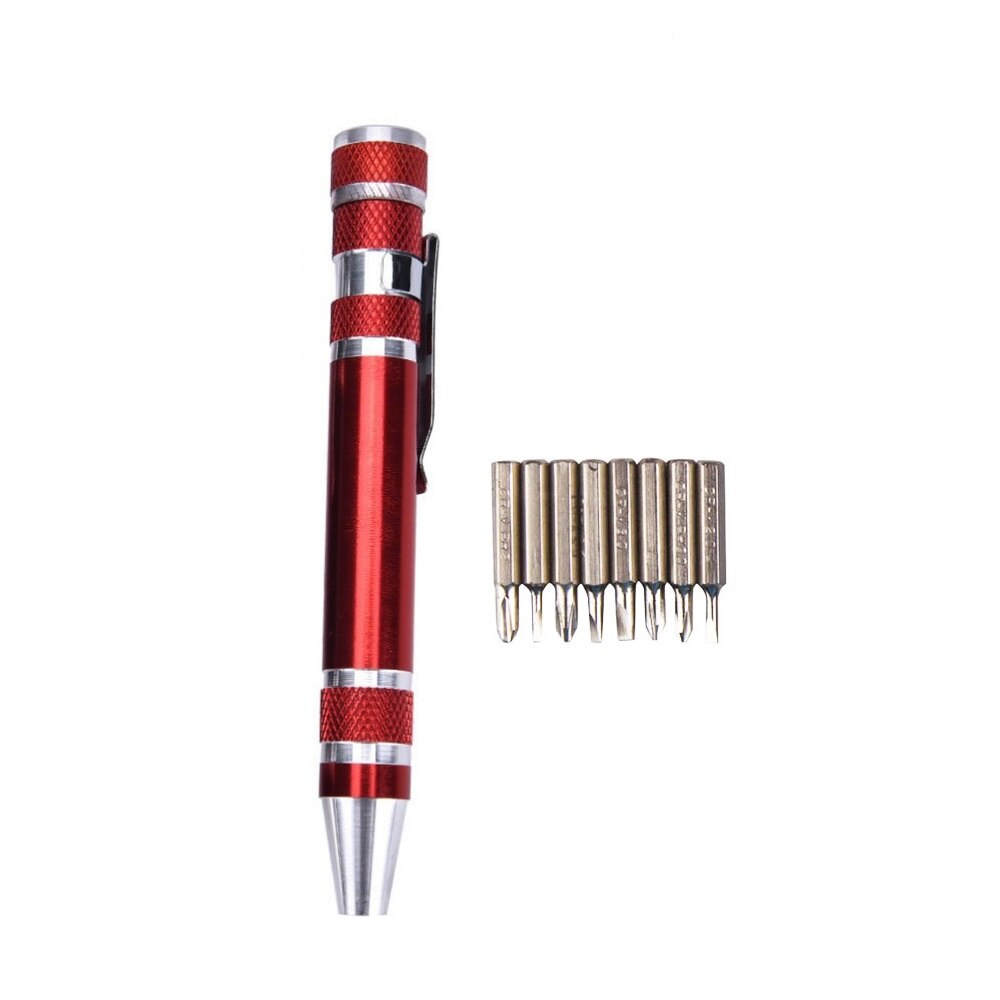 Multi-function Screwdriver Tool Pen Aluminum Alloy Screwdriver 8-in-1 Precision Set Convenient Repair Tools Multifunction Repair: Red