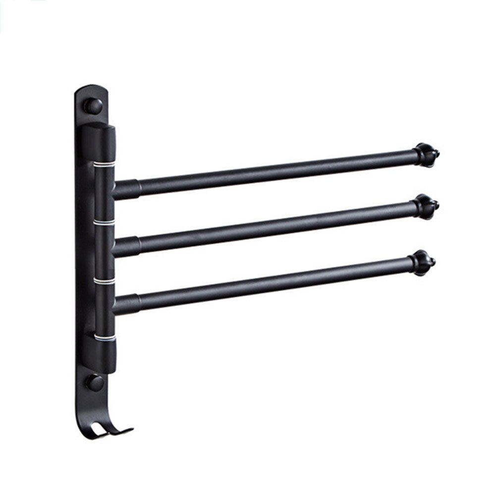 Wall Mounted Towel Rail Holder Stainless Steel Swivel Rack for Bathroom Kitchen _WK: 3  black