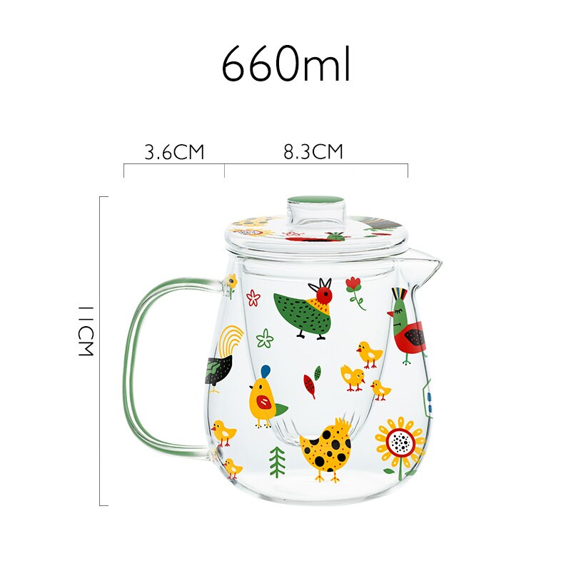 Braziliaanse Stijl Schildpad Kip Afdrukken Theewaar Glazen Theepot Voor Kachel Hittebestendige Temperatuur Explosieveilige Thee Zetgroep: CHICK POT 660ml