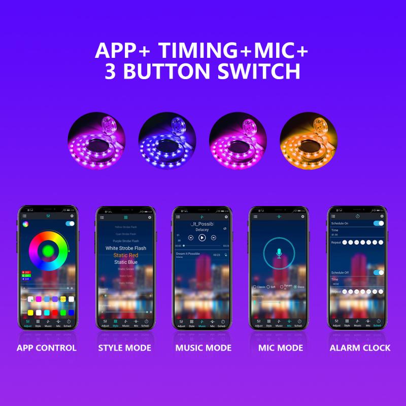Led Strip Verlichting Muziek Sync Bluetooth App Controlled Afstandsbediening Rgb Led Touw Verlichting Kleur Veranderende Gevoelige Ingebouwde Microfoon