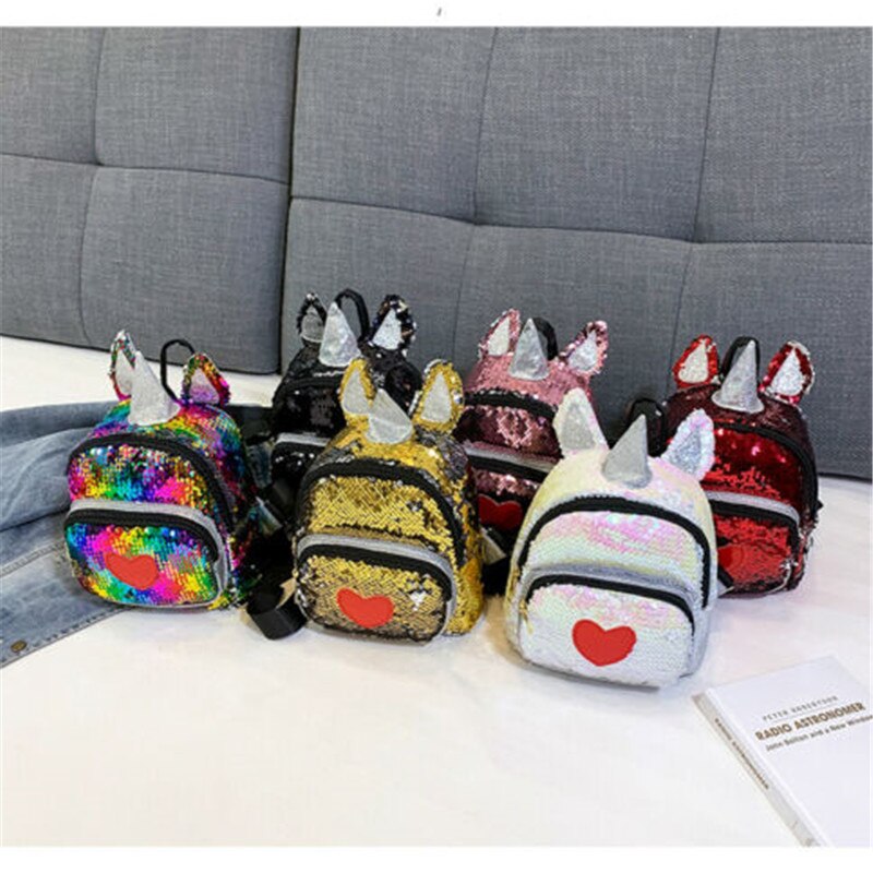 Frauen Glitter Pailletten Rucksack Nette Ohren Doppel Schulter Taschen Mini Bling Rucksäcke Kinder Mädchen Pailletten Reise Rucksäcke