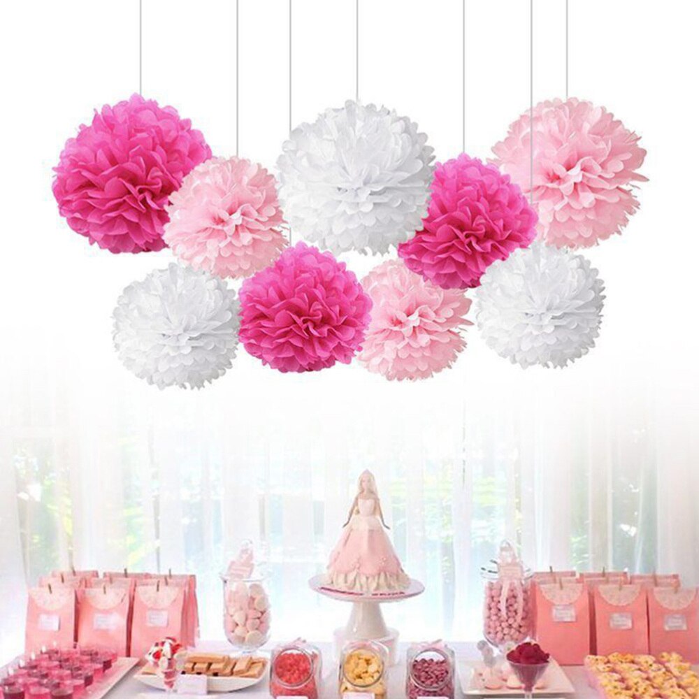 9PCS Tissue Hanging Paper Pom-poms Flower Wedding Party Outdoor Decoration Premium Tissue Paper Pom Pom Flowers Craft Kit (