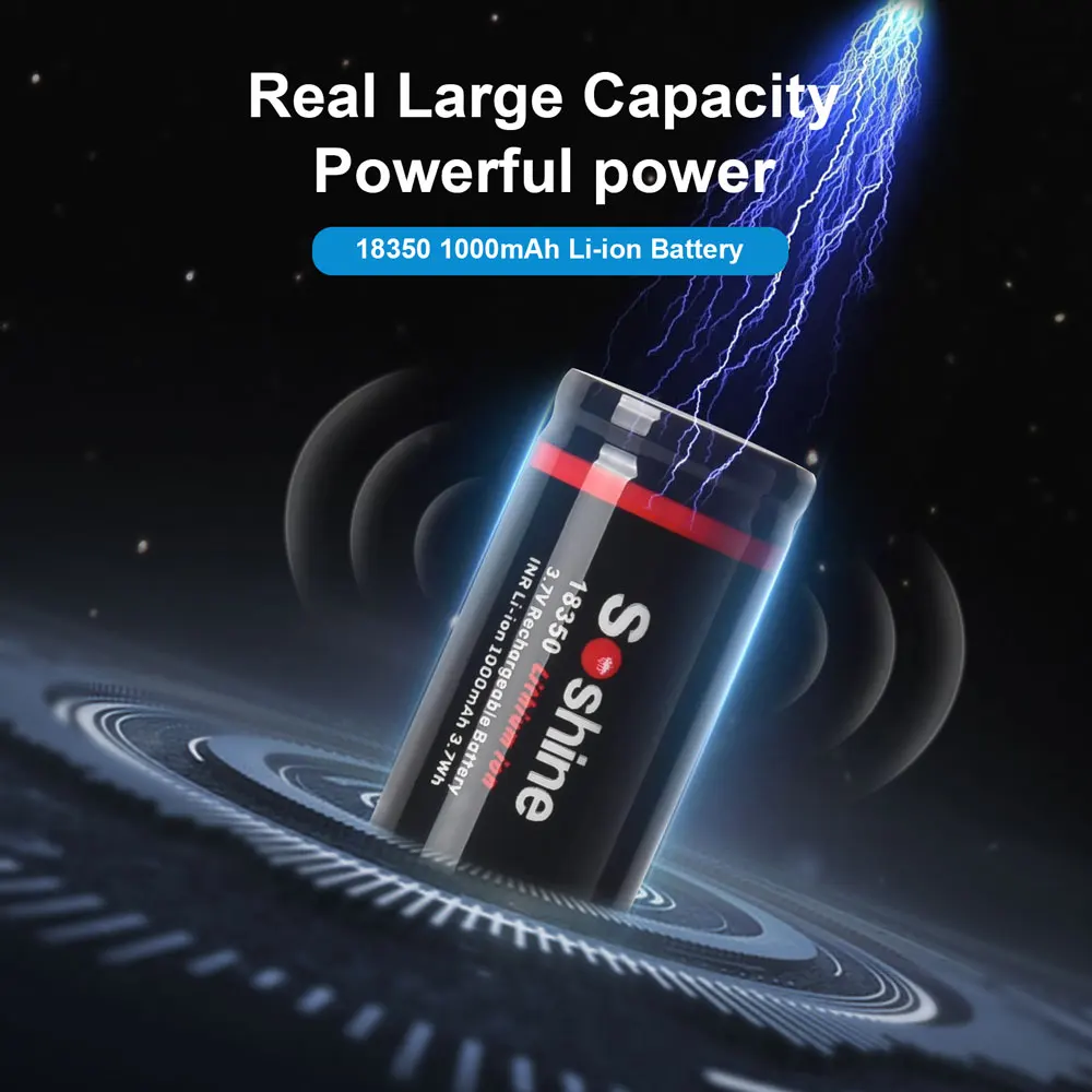 Soshine Li-Ion 18350 Akku 3,7 V 1000 mAh wiederaufladbarer Lithium-Akku 1000 mAh Akkus für Kamera-LED-Taschenlampen Türklingeln