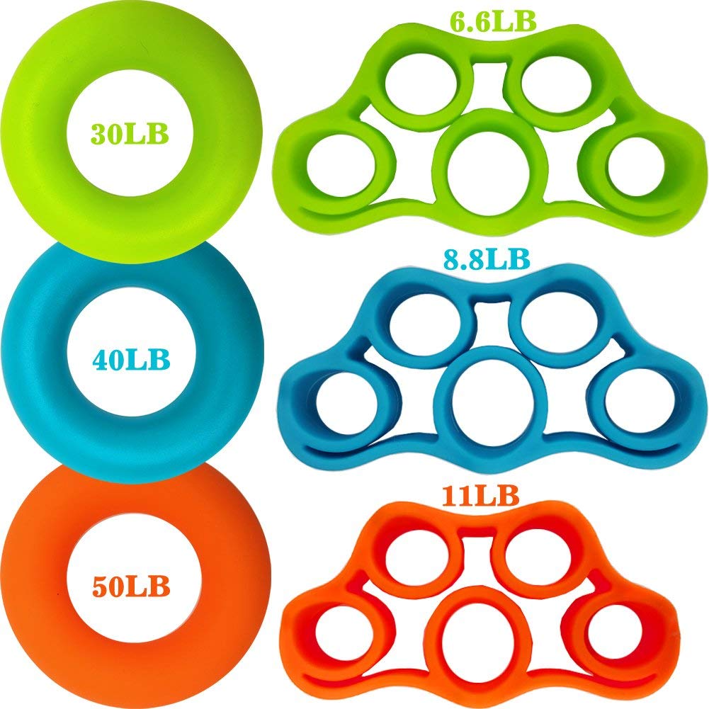 3 Levels Finger Stretcher Resistance Bands Finger Grip Exerciser Hand Grip Trainer Rings for Relieve Pain Injury Rehabilitation: 6PCS